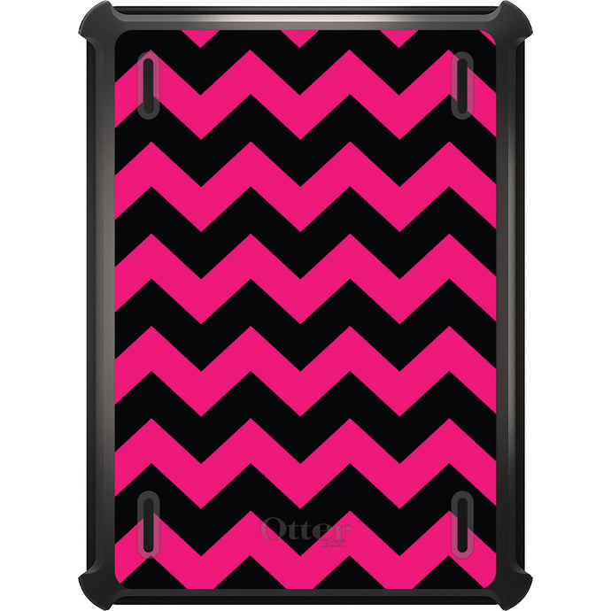 DistinctInk™ OtterBox Defender Series Case for Apple iPad / iPad Pro / iPad Air / iPad Mini - Black Hot Pink Chevron Stripes