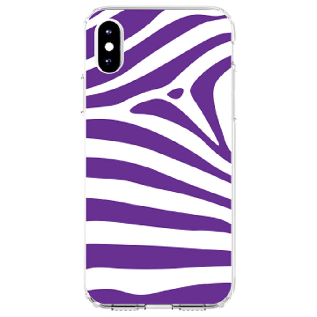 Purple & White Zebra Skin Stripes Clear Shockproof iPhone Case, view 2