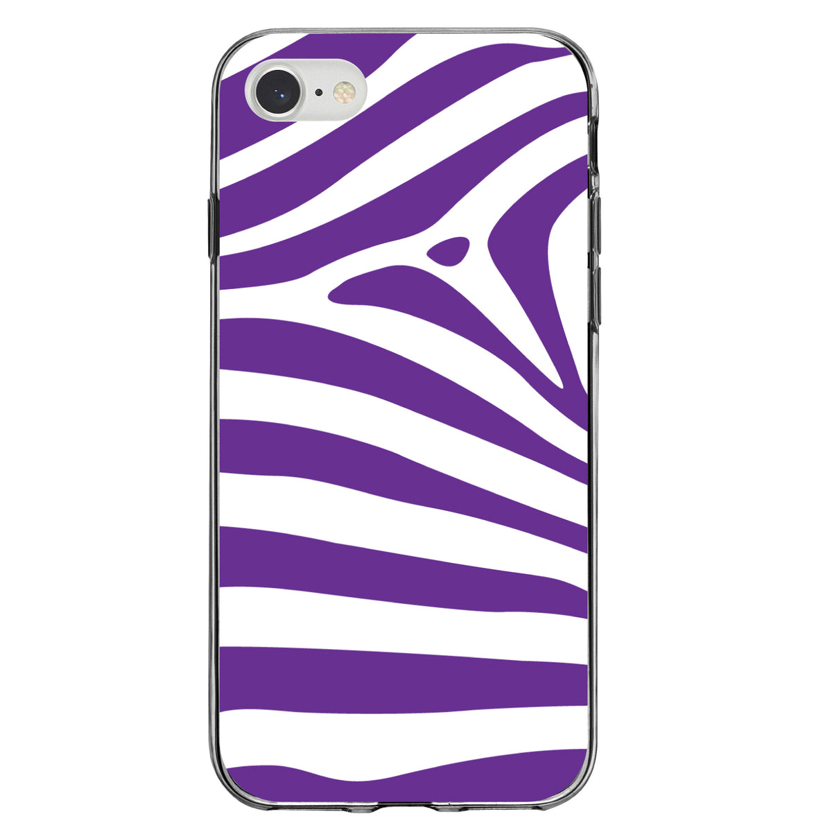 Purple & White Zebra Skin Stripes Clear Shockproof iPhone Case, view 5