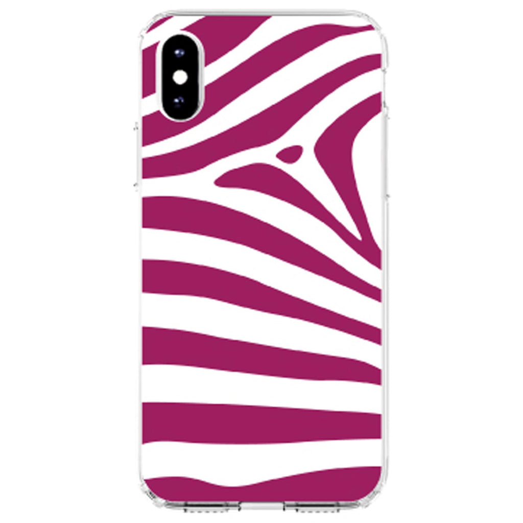 Fuchsia & White Zebra Skin Stripes Clear Shockproof iPhone Case, view 3