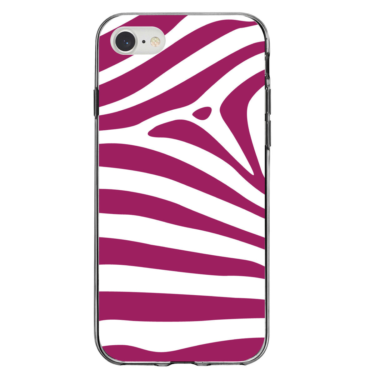 Fuchsia & White Zebra Skin Stripes Clear Shockproof iPhone Case, view 5