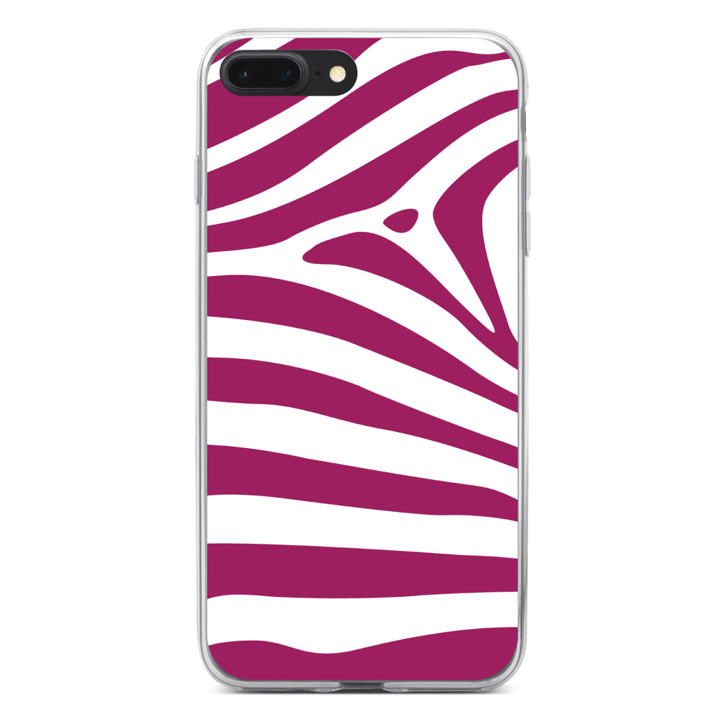 Fuchsia & White Zebra Skin Stripes Clear Shockproof iPhone Case, view 6
