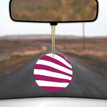 DistinctInk® Hanging Ceramic Christmas Tree Ornament with Gold String - Great Gift / Present - 2 3/4 inch Diameter - Fuchsia & White Zebra Skin Stripes