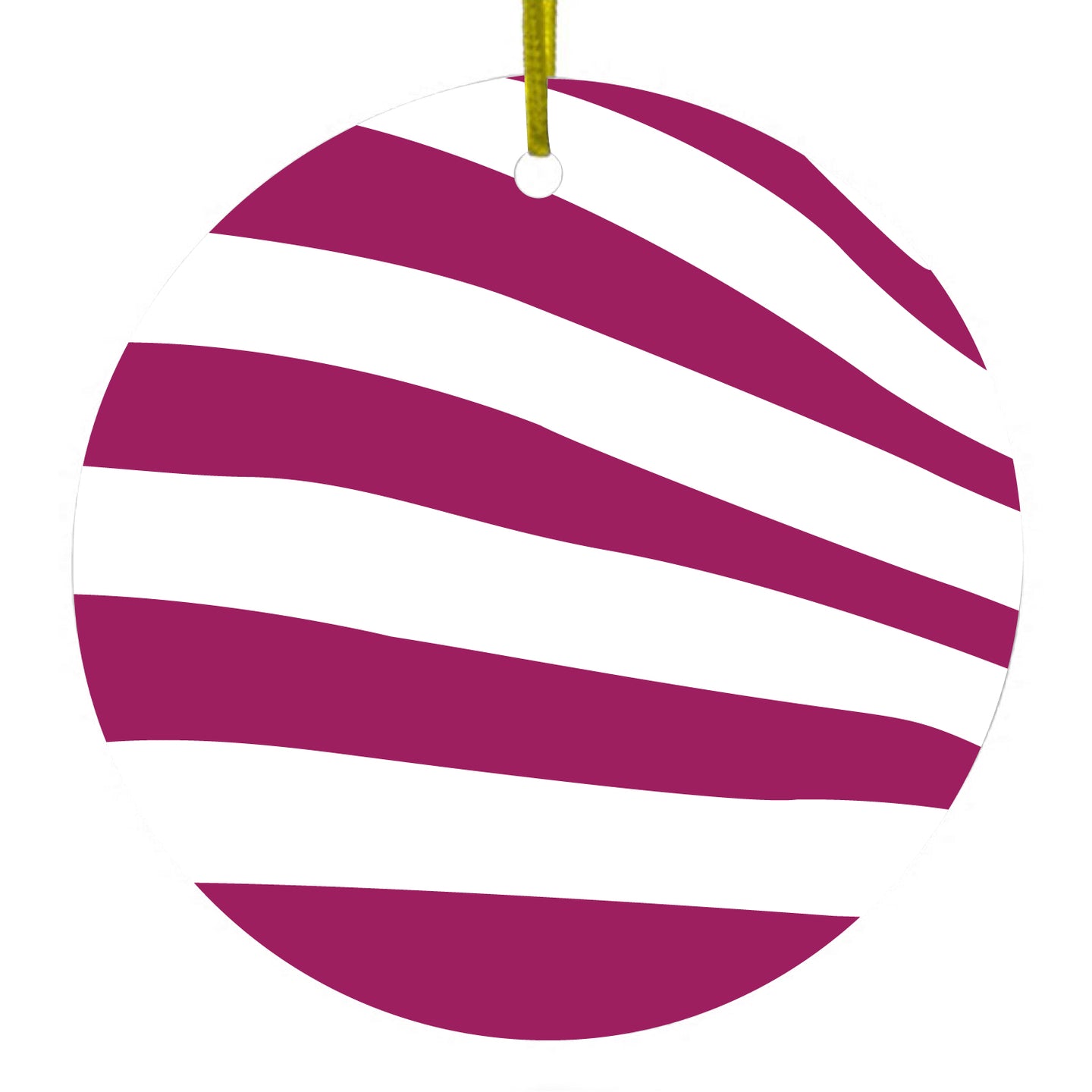 DistinctInk® Hanging Ceramic Christmas Tree Ornament with Gold String - Great Gift / Present - 2 3/4 inch Diameter - Fuchsia & White Zebra Skin Stripes