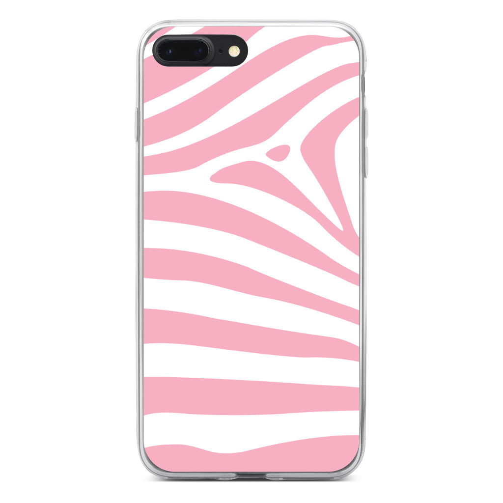 Pink & White Zebra Skin Stripes Clear Shockproof iPhone Case, view 6