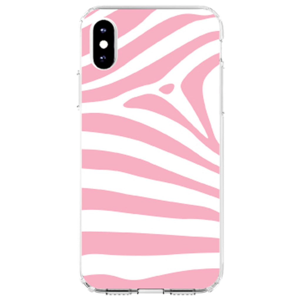 Pink & White Zebra Skin Stripes Clear Shockproof iPhone Case, view 2