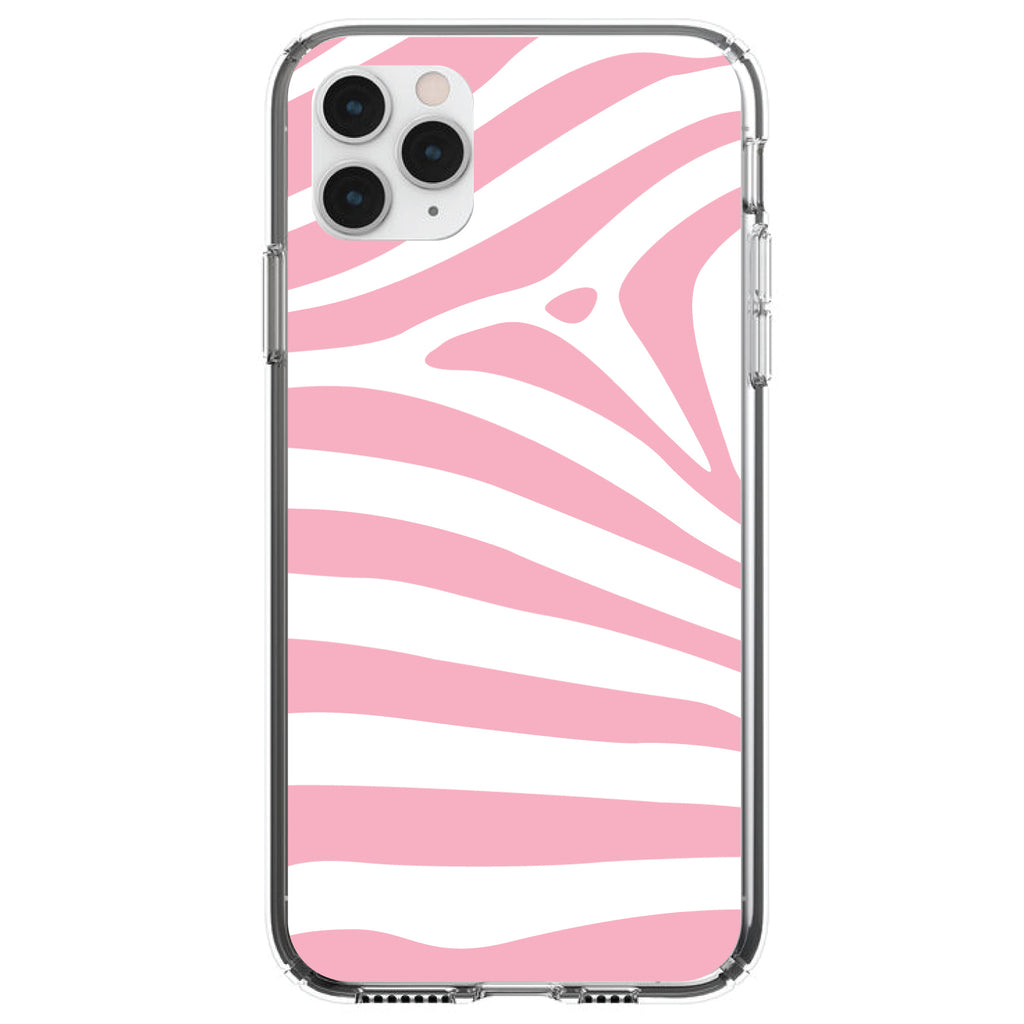 Pink & White Zebra Skin Stripes Clear Shockproof iPhone Case