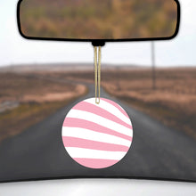 DistinctInk® Hanging Ceramic Christmas Tree Ornament with Gold String - Great Gift / Present - 2 3/4 inch Diameter - Pink & White Zebra Skin Stripes