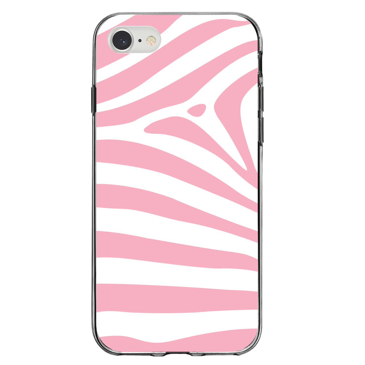 Pink & White Zebra Skin Stripes Clear Shockproof iPhone Case, view 5