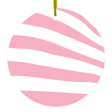 DistinctInk® Hanging Ceramic Christmas Tree Ornament with Gold String - Great Gift / Present - 2 3/4 inch Diameter - Pink & White Zebra Skin Stripes