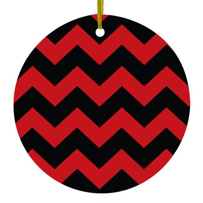 Black Red Chevron Stripes Ceramic Ornament
