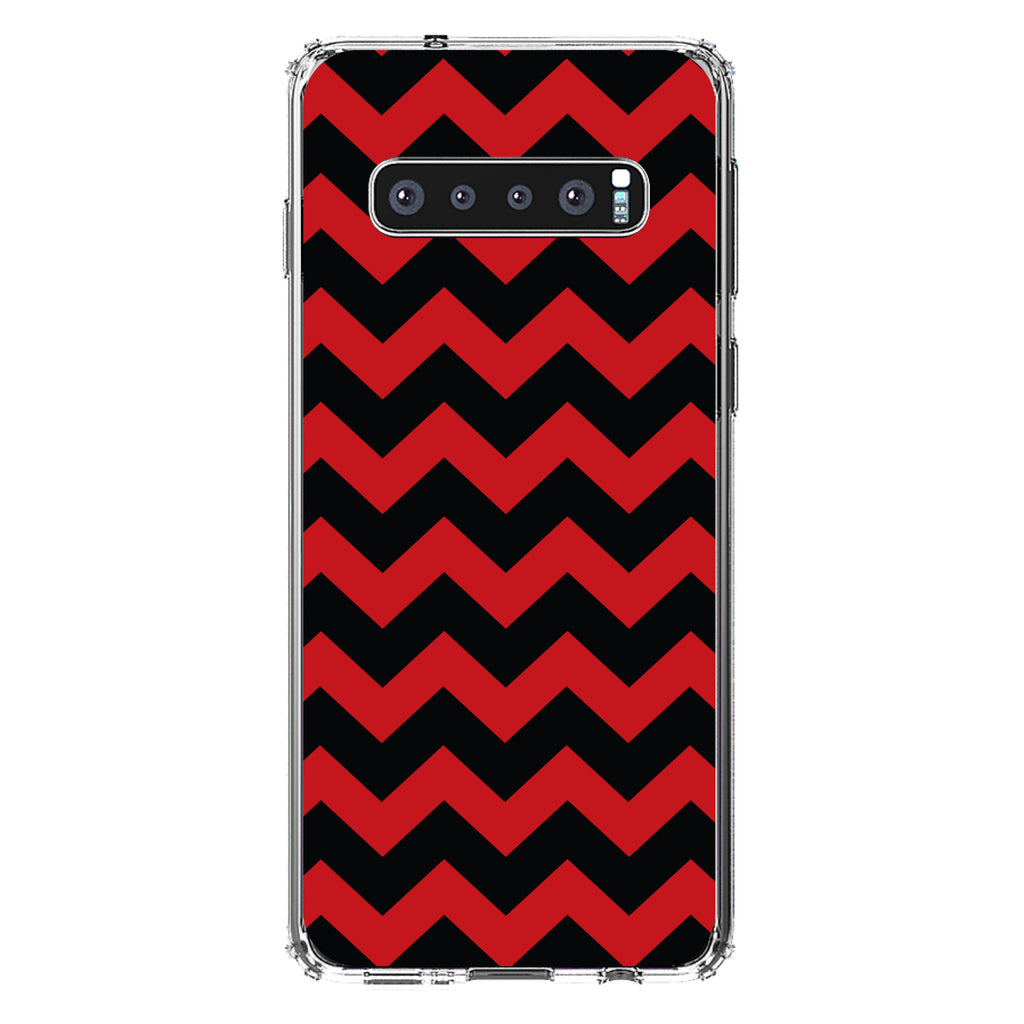 Black Red Chevron Stripes Clear Shockproof iPhone Case, view 16