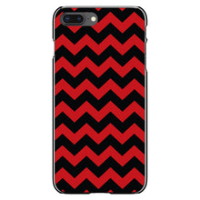 DistinctInk® Hard Plastic Snap-On Case for Apple iPhone or Samsung Galaxy - Black Red Chevron Stripes