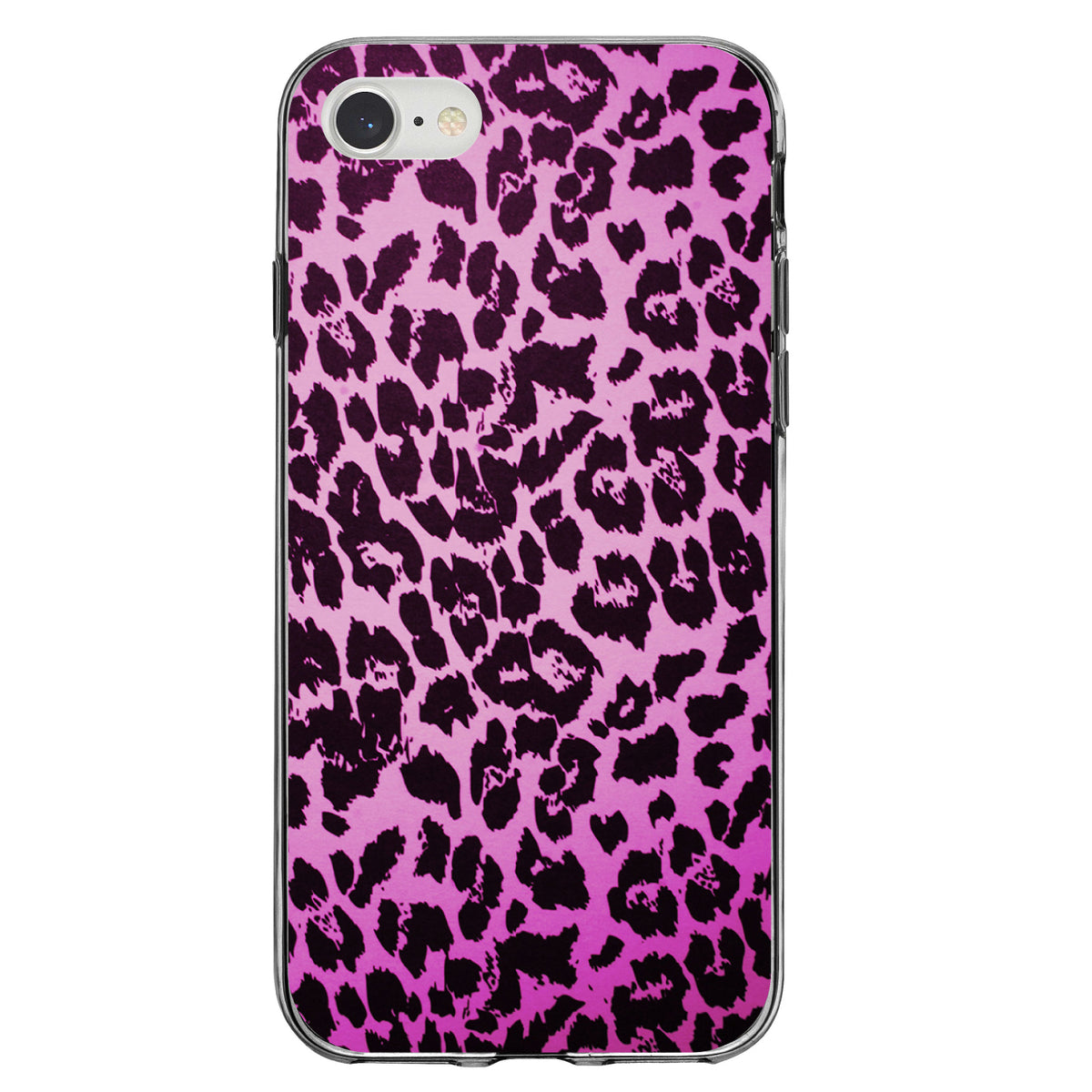 Pink Purple Leopard Skin Spots Clear Shockproof iPhone Case, view 5