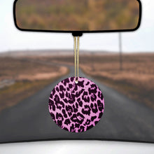 DistinctInk® Hanging Ceramic Christmas Tree Ornament with Gold String - Great Gift / Present - 2 3/4 inch Diameter - Pink Purple Leopard Skin Spots