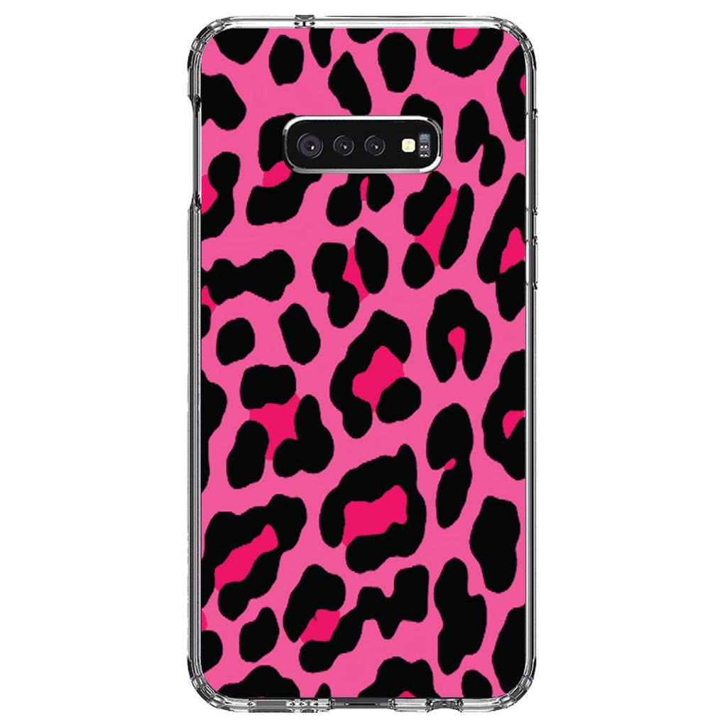 Hot Pink Black Leopard Skin Spots Clear Shockproof iPhone Case, view 18