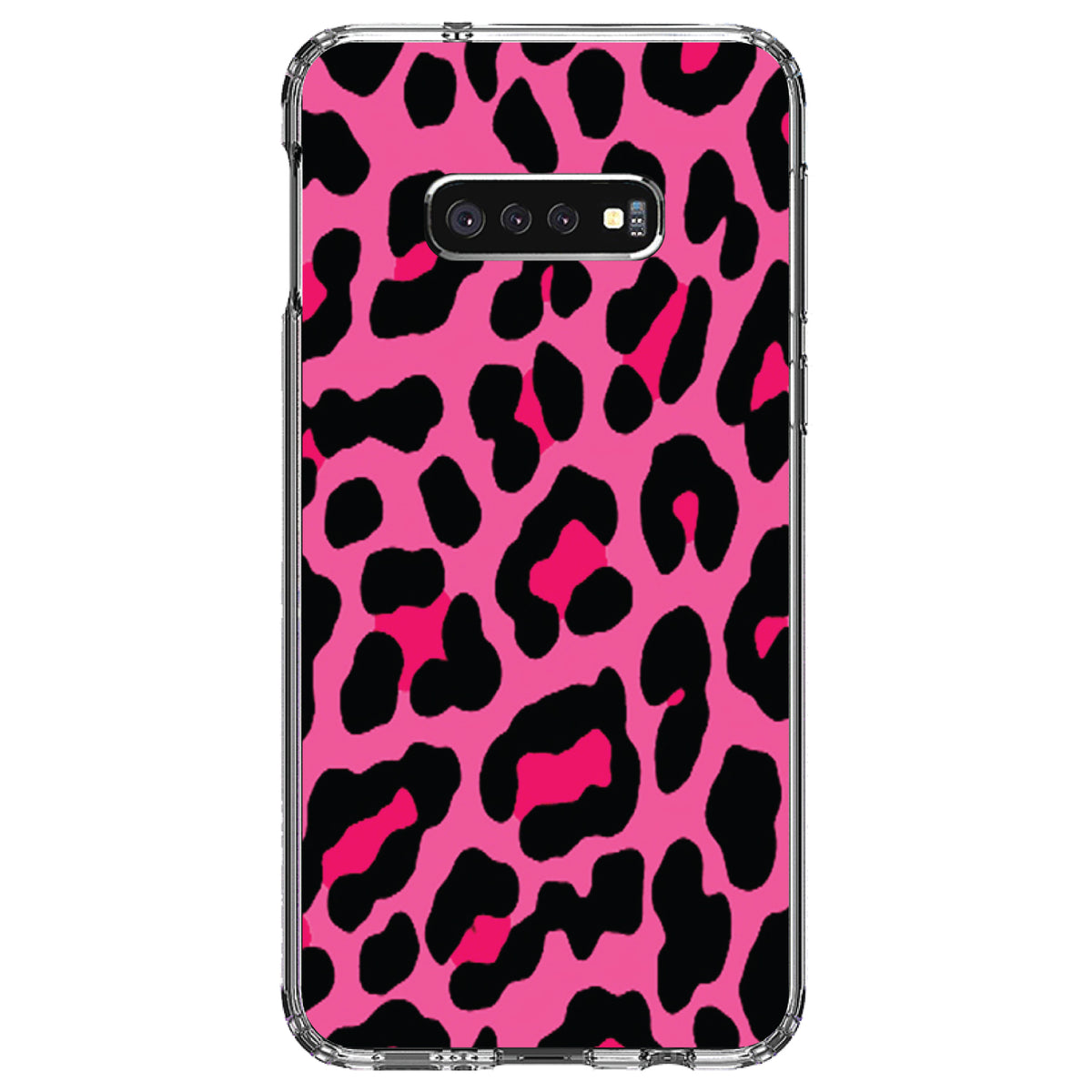 Hot Pink Black Leopard Skin Spots Clear Shockproof iPhone Case, view 18