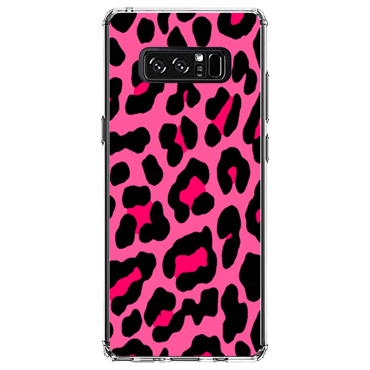 Hot Pink Black Leopard Skin Spots Clear Shockproof iPhone Case, view 12