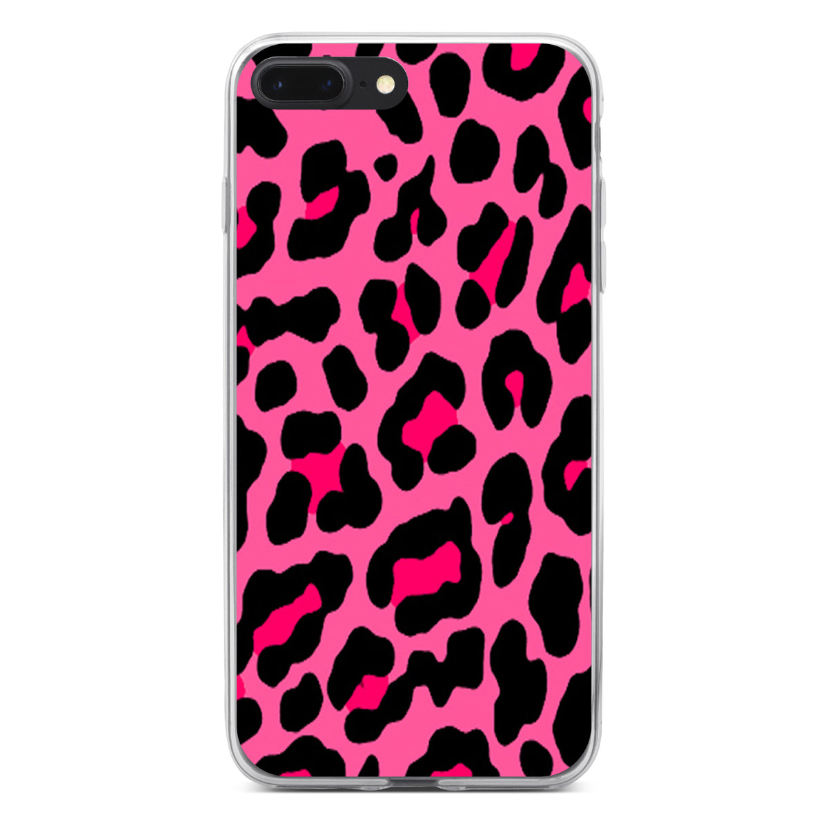 Hot Pink Black Leopard Skin Spots Clear Shockproof iPhone Case, view 6
