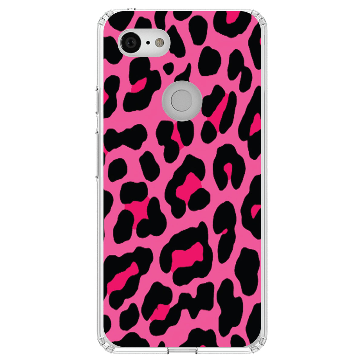 Hot Pink Black Leopard Skin Spots Clear Shockproof iPhone Case, view 21