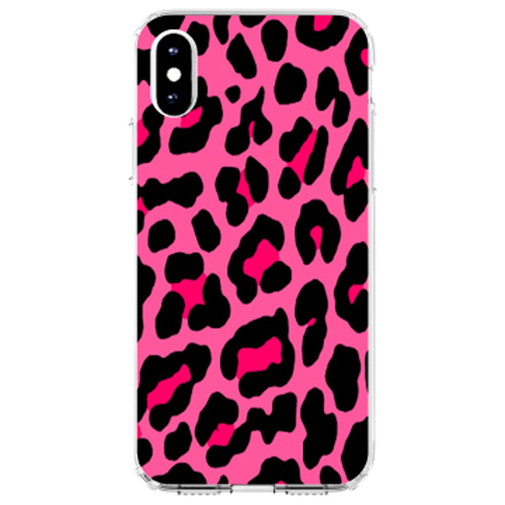 Hot Pink Black Leopard Skin Spots Clear Shockproof iPhone Case, view 4