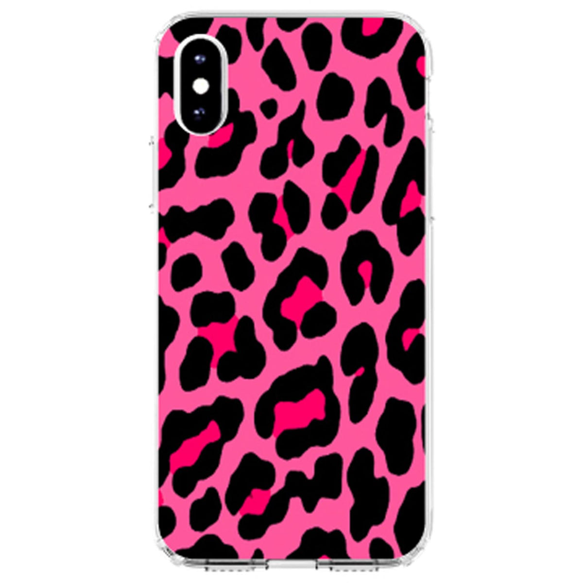 Hot Pink Black Leopard Skin Spots Clear Shockproof iPhone Case, view 4