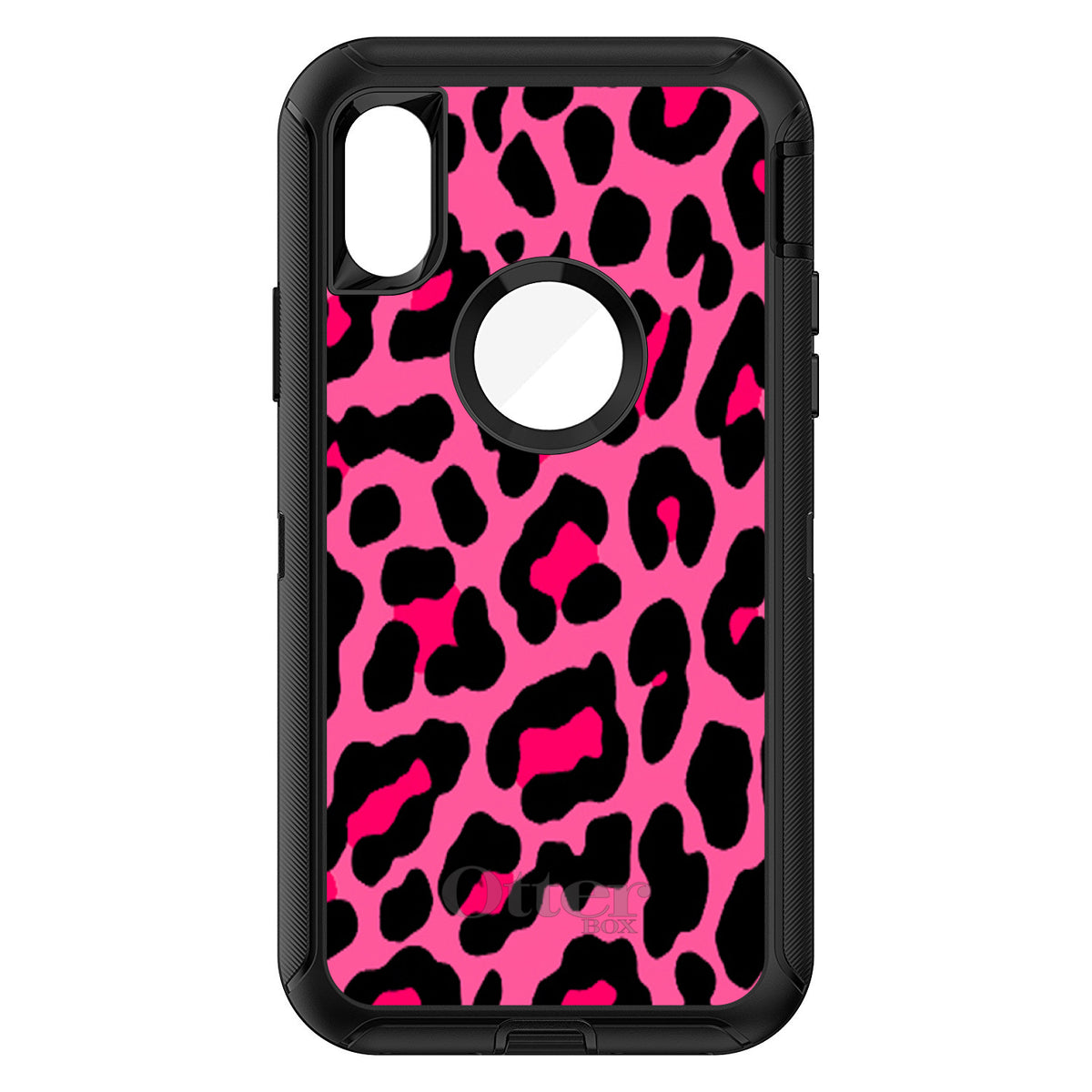 Hot Pink Black Leopard Skin Spots OtterBox Defender Case for iPhone & Galaxy, view 3