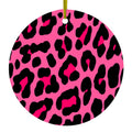 Hot Pink Black Leopard Skin Spots Ceramic Ornament