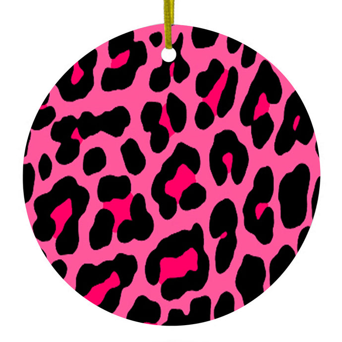 Hot Pink Black Leopard Skin Spots Ceramic Ornament