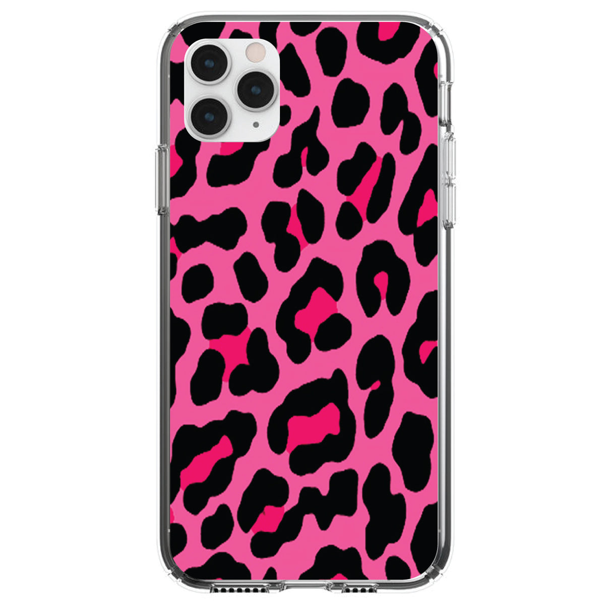 Hot Pink Black Leopard Skin Spots Clear Shockproof iPhone Case