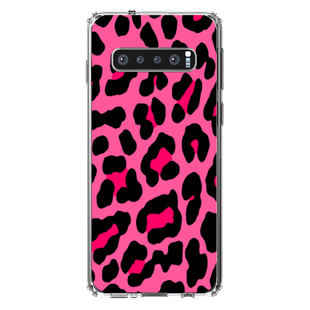 Hot Pink Black Leopard Skin Spots Clear Shockproof iPhone Case, view 17