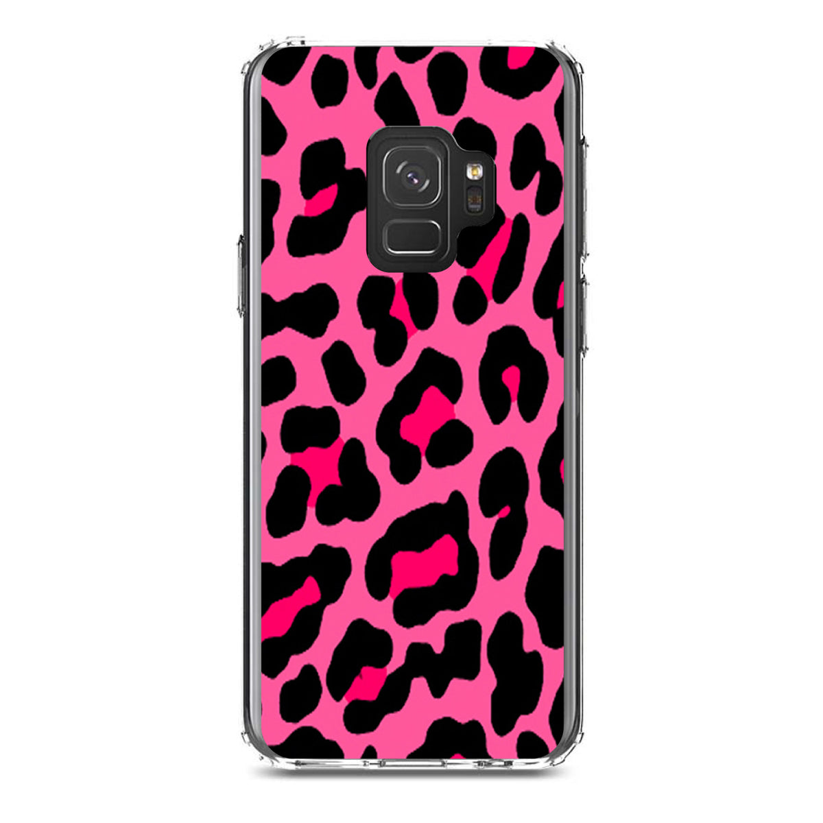Hot Pink Black Leopard Skin Spots Clear Shockproof iPhone Case, view 19