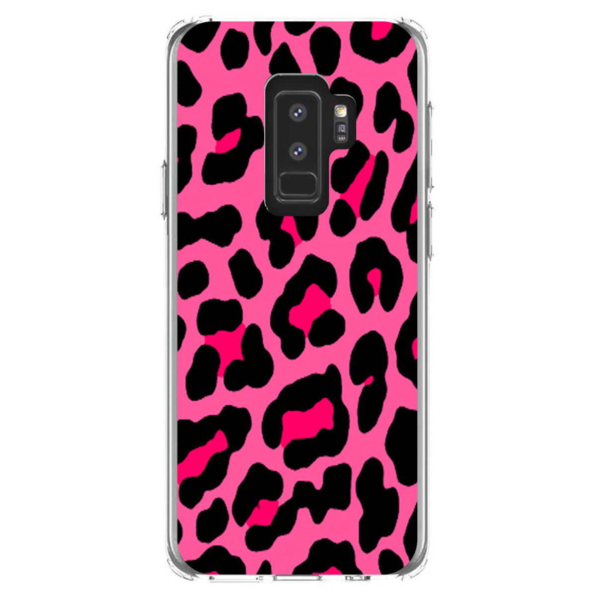 Hot Pink Black Leopard Skin Spots Clear Shockproof iPhone Case, view 20