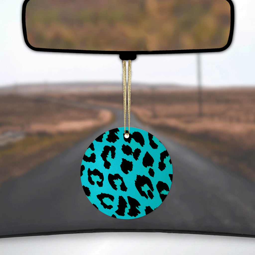 Teal Black Leopard Skin Spots Ceramic Ornament, view 3