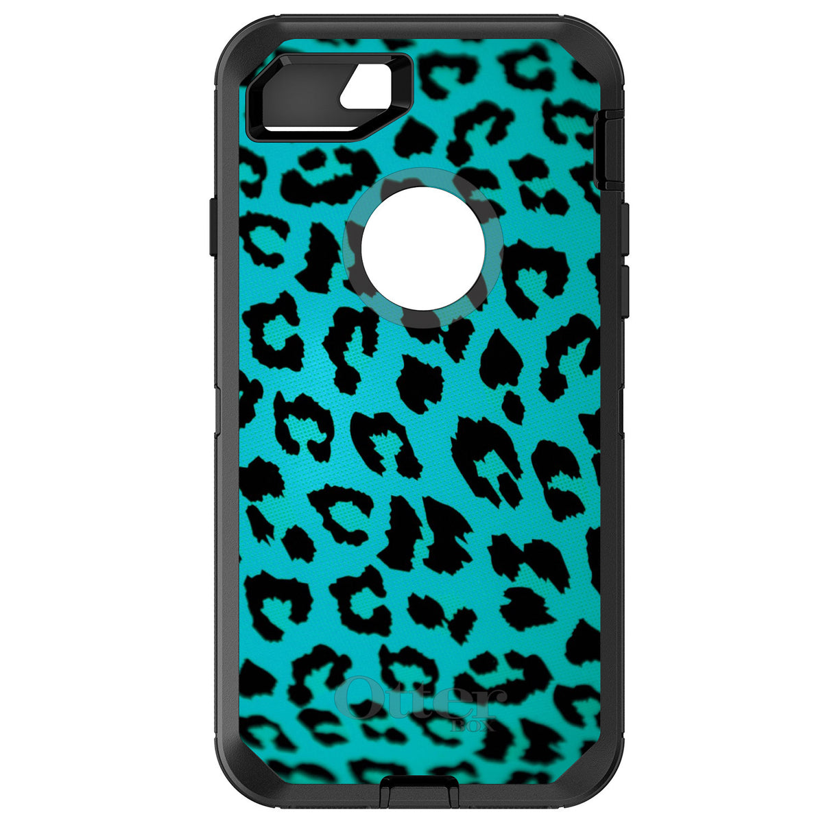 Teal Black Leopard Skin Spots OtterBox Defender Case for iPhone & Galaxy