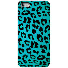 DistinctInk® Hard Plastic Snap-On Case for Apple iPhone or Samsung Galaxy - Teal Black Leopard Skin Spots