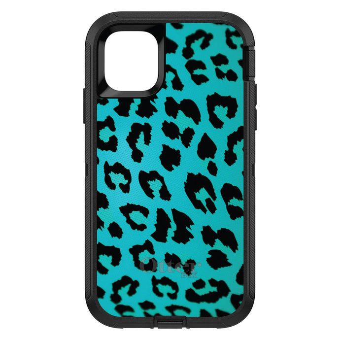 DistinctInk™ OtterBox Defender Series Case for Apple iPhone / Samsung Galaxy / Google Pixel - Teal Black Leopard Skin Spots