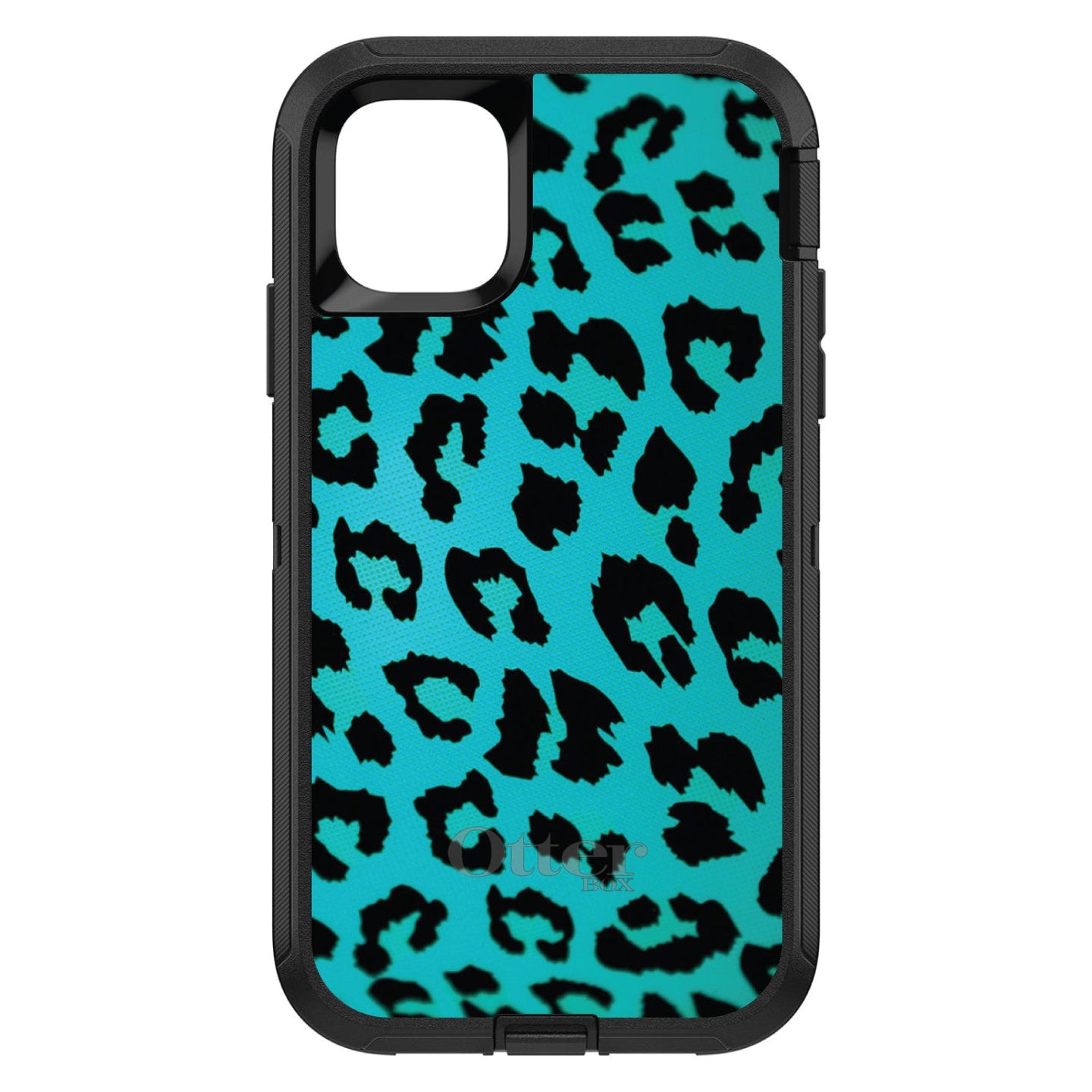 DistinctInk™ OtterBox Defender Series Case for Apple iPhone / Samsung Galaxy / Google Pixel - Teal Black Leopard Skin Spots