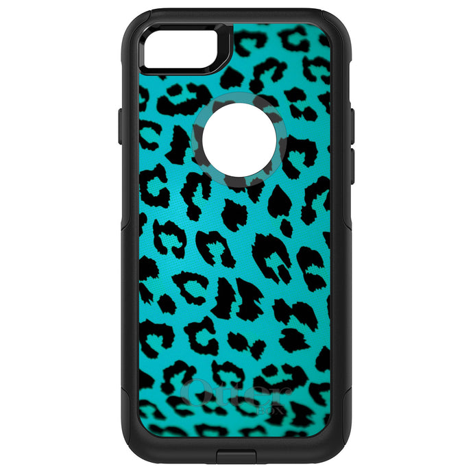 DistinctInk OtterBox Commuter Series Case for Apple iPhone or Samsung Galaxy - Teal Black Leopard Skin Spots