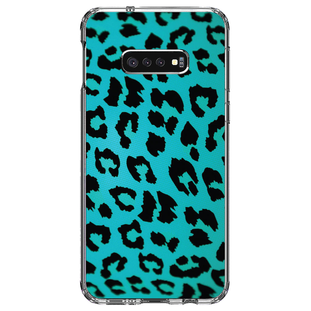 Teal Black Leopard Skin Spots Clear Shockproof iPhone Case, view 18