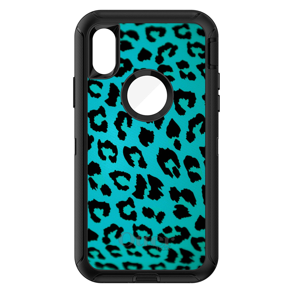 Teal Black Leopard Skin Spots OtterBox Defender Case for iPhone & Galaxy, view 3