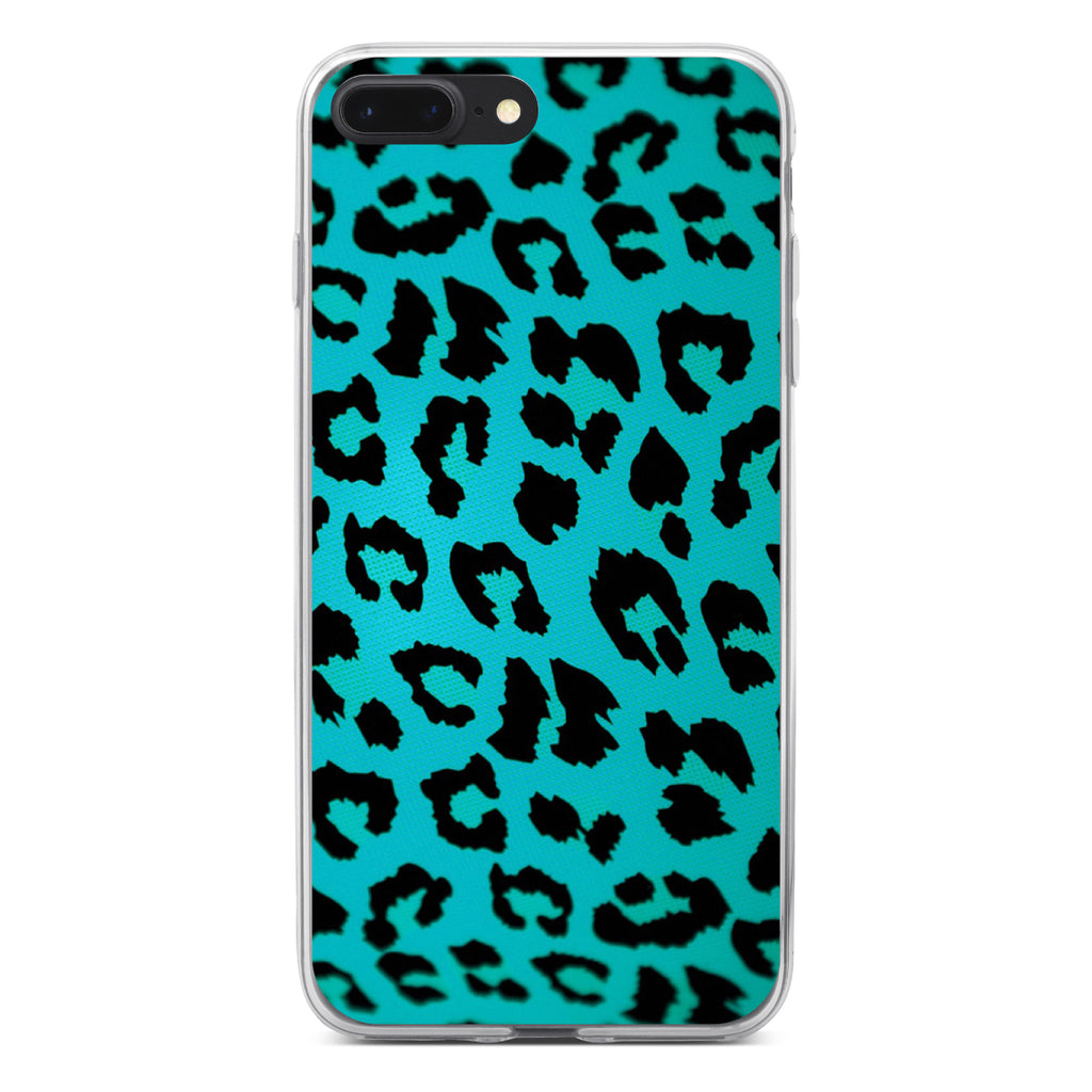 Teal Black Leopard Skin Spots Clear Shockproof iPhone Case, view 6