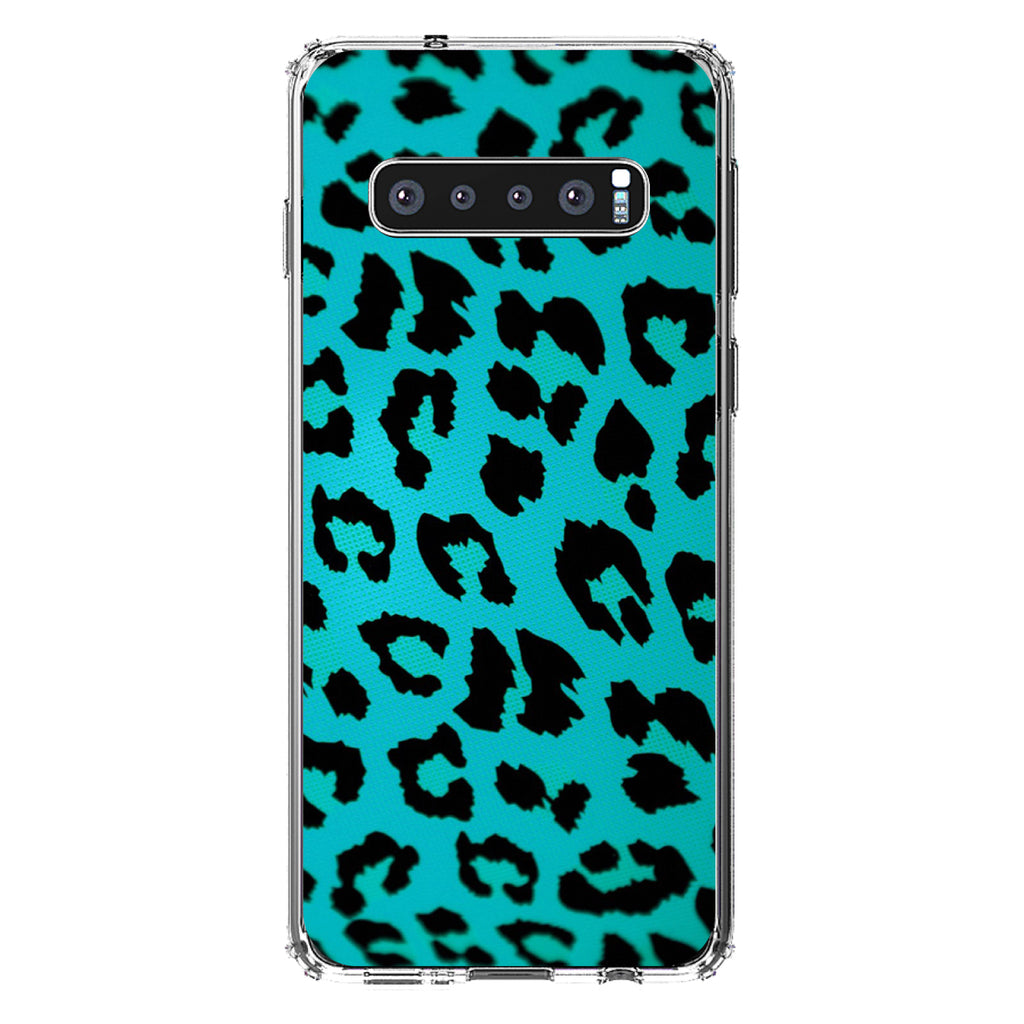 Teal Black Leopard Skin Spots Clear Shockproof iPhone Case, view 16