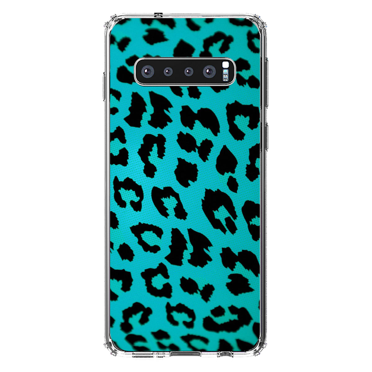 Teal Black Leopard Skin Spots Clear Shockproof iPhone Case, view 16