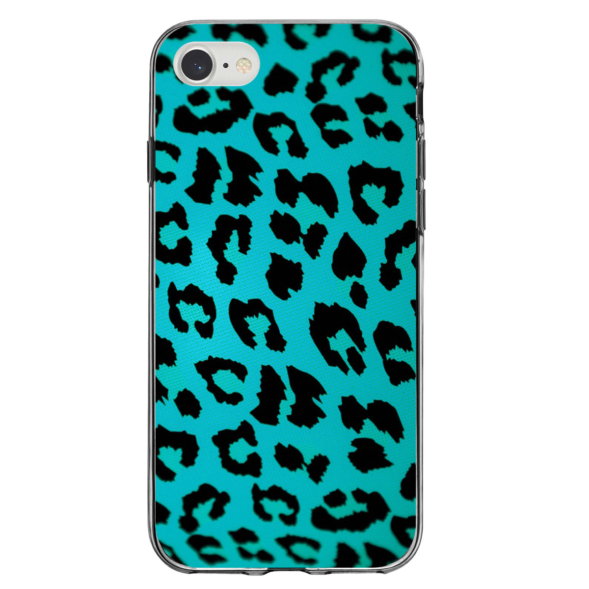 Teal Black Leopard Skin Spots Clear Shockproof iPhone Case, view 5