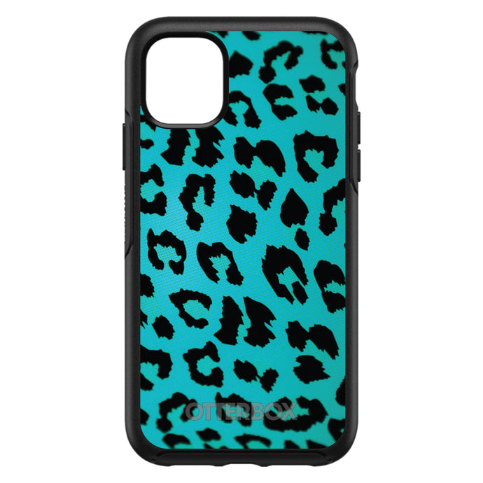 DistinctInk™ OtterBox Symmetry Series Case for Apple iPhone / Samsung Galaxy / Google Pixel - Teal Black Leopard Skin Spots