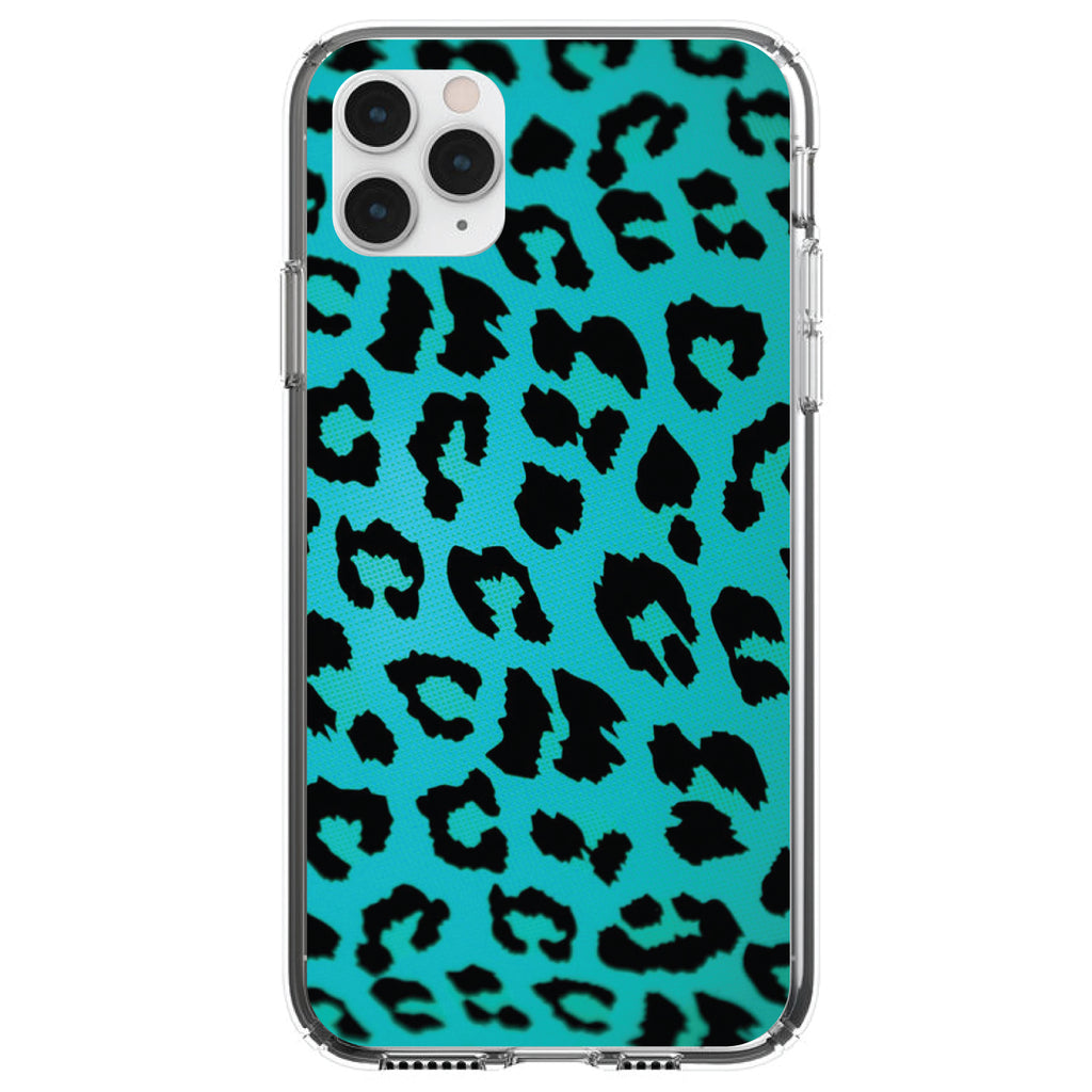Teal Black Leopard Skin Spots Clear Shockproof iPhone Case