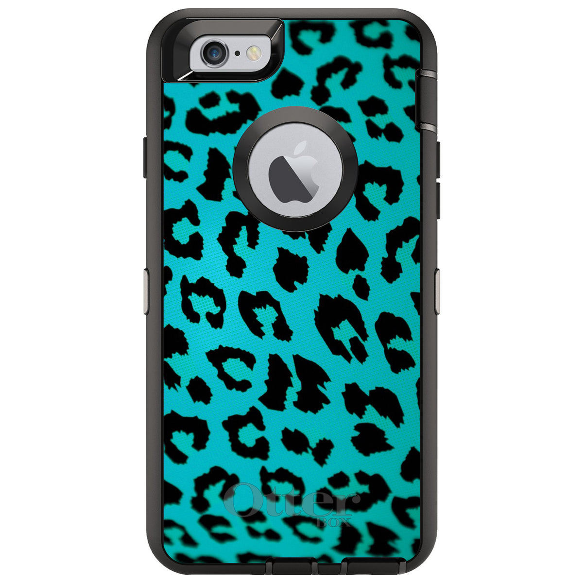 Teal Black Leopard Skin Spots OtterBox Defender Case for iPhone & Galaxy, view 4