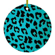 Teal Black Leopard Skin Spots Ceramic Ornament