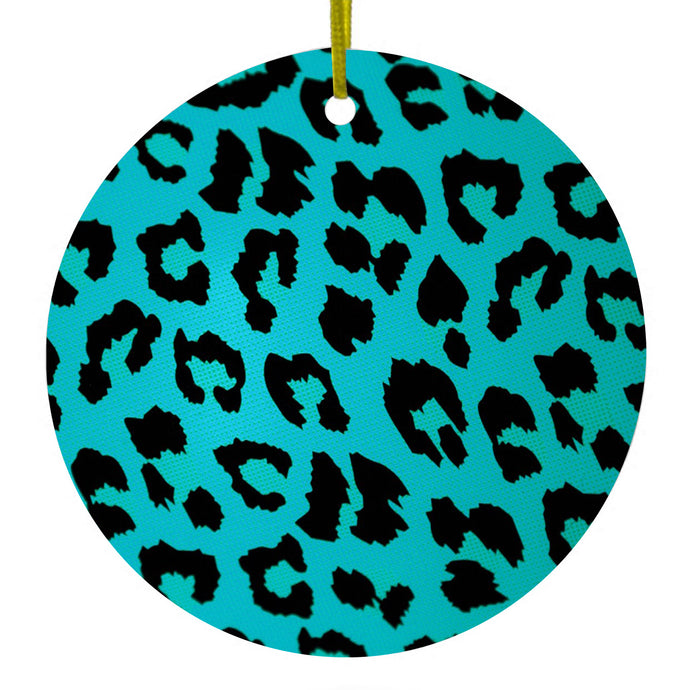 Teal Black Leopard Skin Spots Ceramic Ornament